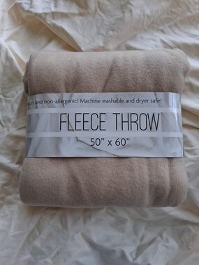Plush Fleece Throw Blanket - Soft Beige FREE WITH $20 PURCHASE